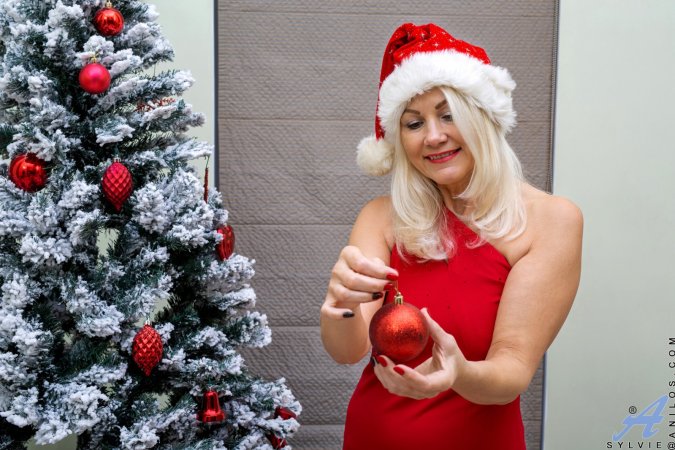 Stunning Sylvie gets her orgasm under Christmas tree photo 2